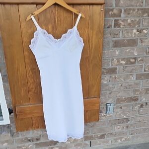 Elegant White Lace Trim Slip Dress
